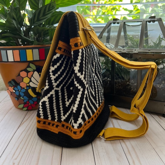 Black & Yellow Backpack for Women -  Hand-Knit Hippie Backpack- Unique Book Bag main image 4